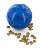 a blue ball with a pile of cat food<br />
